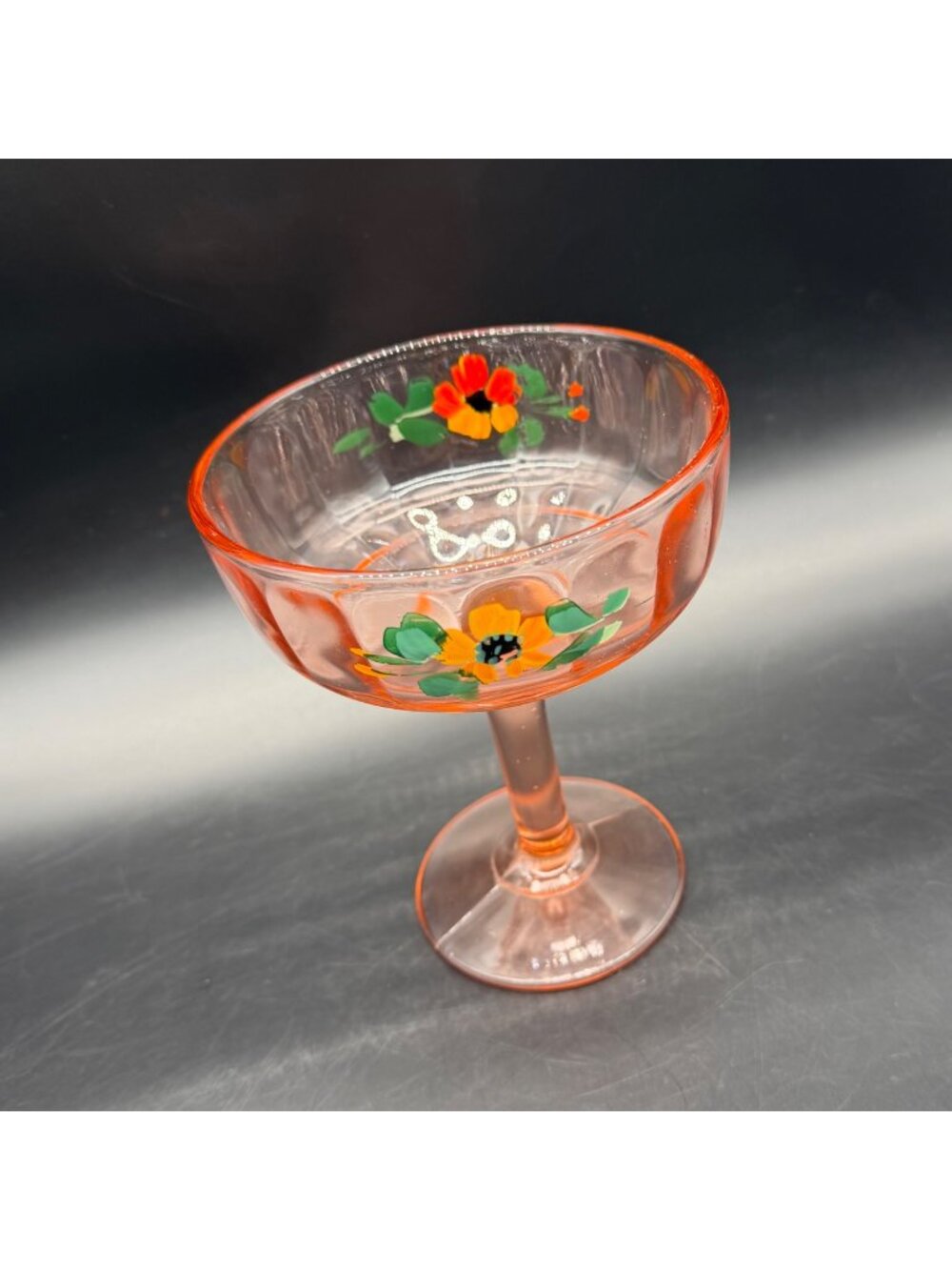 Vintage Pink Depression Glass Compote Hand Painted Floral Bowl Dish Centerpiece